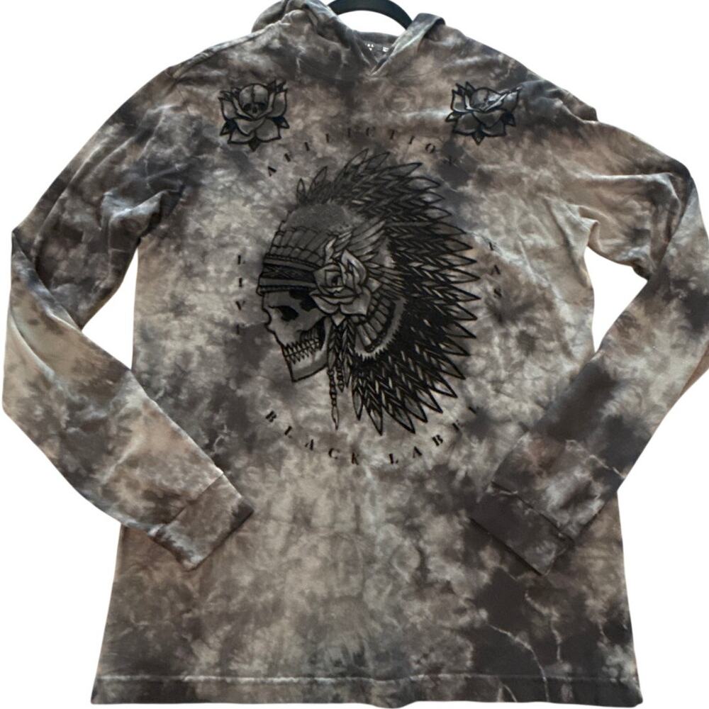 Affliction, American Customs thermal shirt with hoodie size Large